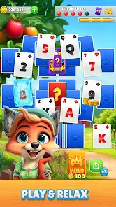 TriPeaks Solitaire Treasure oyun ekranından özel bonuslar ve kartlar